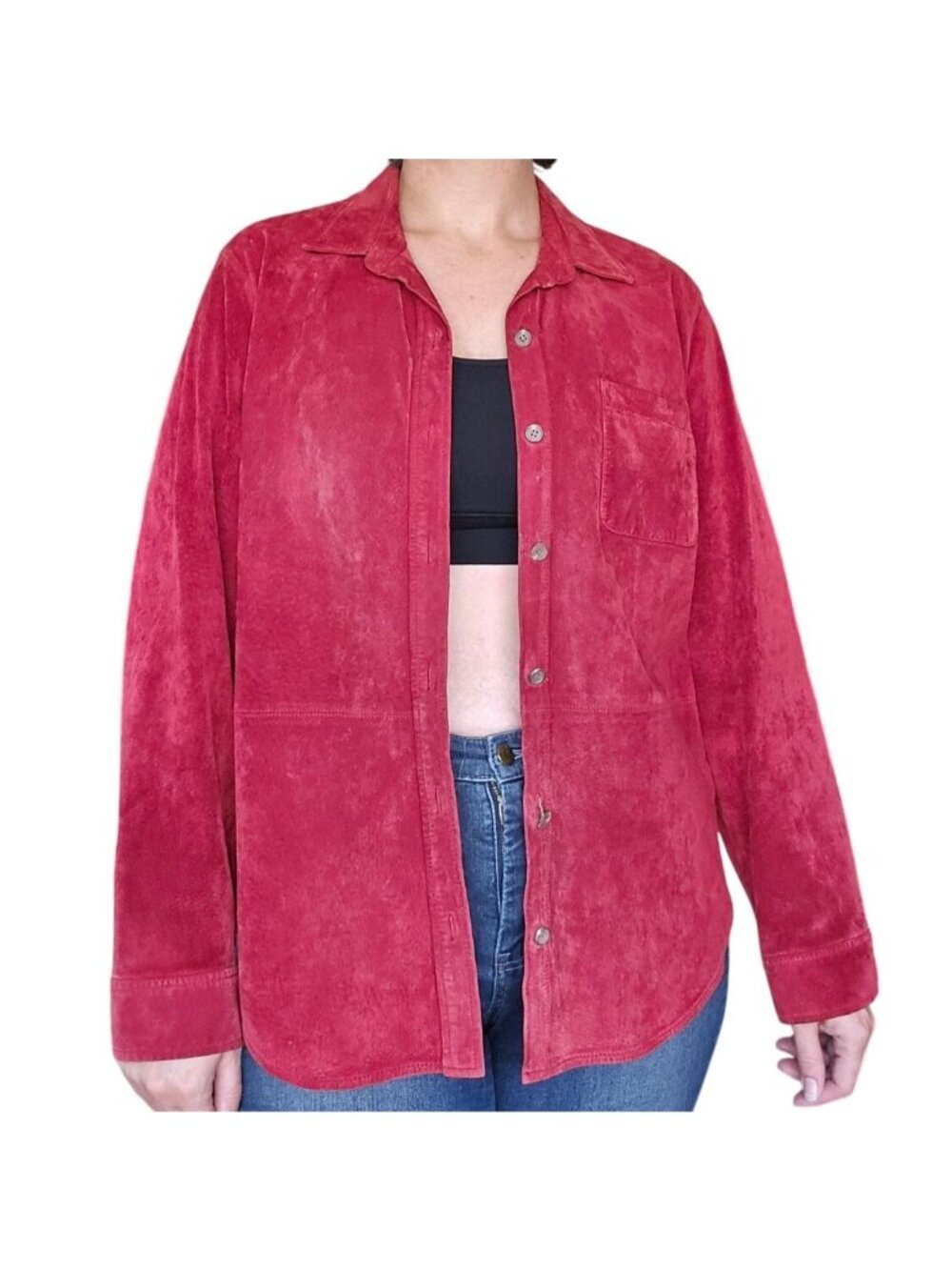 Vintage Jones New York Sport Red Leather Shirt Jacket Women's Size XL Casual